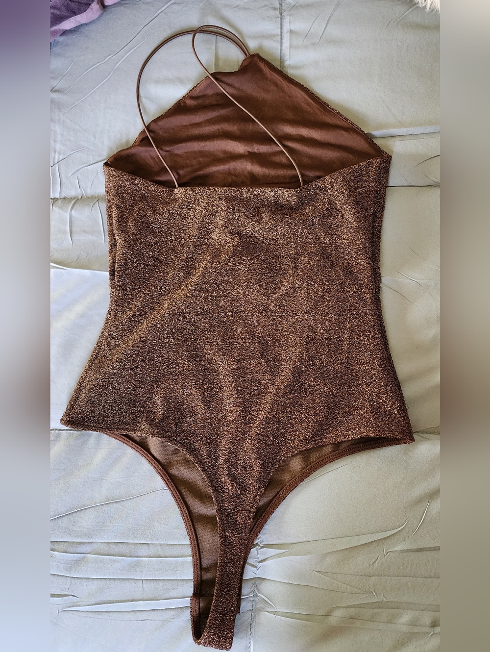 Metallic Brown Strappy Halter Bodysuit